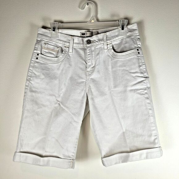 Levi's Pants - Levis Womens Sz 6 Off White Mid Rise Denim Bermuda Shorts Cuff Back Flap Pockets